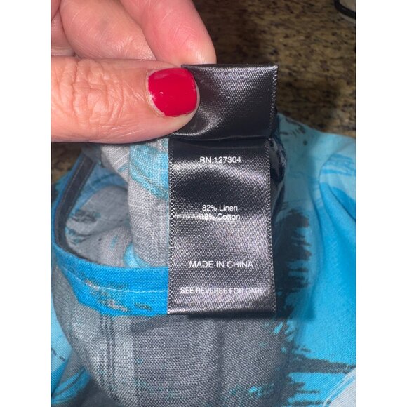 Ali Miles Womens Abstract Print Linen Top Button Back Sleeve Sustainable Artsy S - Picture 8 of 11